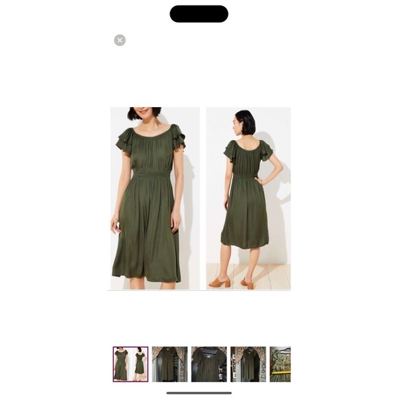 LOFT Olive Green Midi Dress | Flutter Sleeve | Midi | Size 22 | NTW - Picture 1 of 5